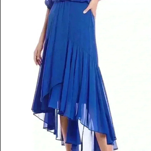 NWT Taylor Royal Blue Azure Chiffon V Neck High Low Women’s Midi Dress Size 2 - Picture 4 of 11